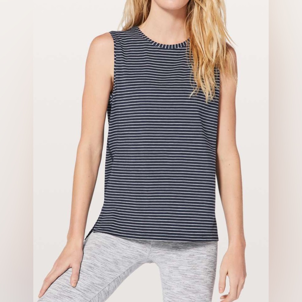 Lululemon Navy Striped Sleeveless Tee